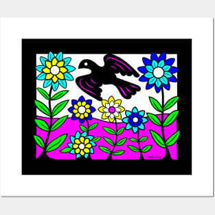 Flower Garden with Flying Black Bird Posters and Art